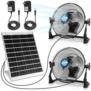 20W 패널, 배터리로 작동하는 태양광 팬, 1개 중 2개, 패널 전원 및 DC 충전기 전원, 가정용, 캠핑, 온실, 공장용 7500mah 배터리를 갖춘 휴대용 충전식 팬 2개