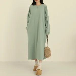 로배 포근 후리스 박스 롱 원피스_BDOP135