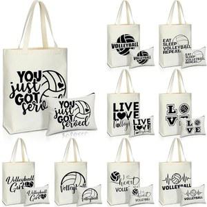 후미 18개 배구 농구 선물 화장품 가방 캔버스 토트백 청소년 메이크업 플레이어 팀 세트(배구)