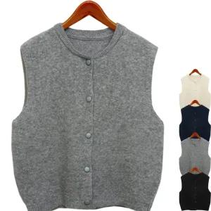 하얀비WR3178 /4컬러/라운드넥 똑딱이단추 니트 조끼/미시/여성 정장베스트/스냅단추/레이어드