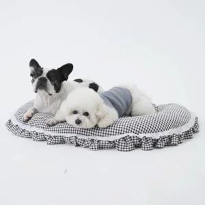 베네슈 레이스방석 체크블랙개 무늬개 강아지 애견무늬 반려견 애완견 동물 반달