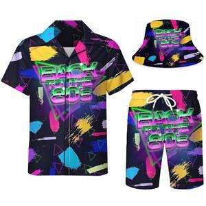 스패너우스 남성 하와이안 셔츠 및 반바지 세트 버킷햇이 포함된 해변 의상 2피스