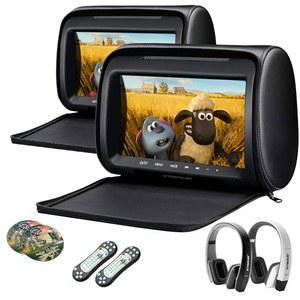 XTRONs 페어 카 헤드레스트 DVD 플레이어, 9인치 화면 듀얼 차량 모니터는 슬롯 로드 오디오 비디오, 게임 디스크, HDMI 입력, USB, SD, IR 및 새로운 흑백 헤드폰을 지원합니다