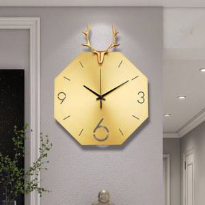 황동 무소음 사슴뿔 순수 벽시계 대형 골드 북유럽 팔각 시계 거실