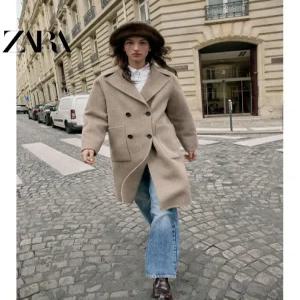 ZARA 자라 울 혼방 더블브레스트 롱 코트 4070222