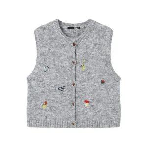 [BNX]자수 포인트 버튼업 니트 베스트 (BX4VT007L0)