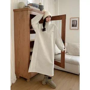 [공구우먼] [제작] 따뜻하지 반집업 기모 루즈핏 롱 원피스 85054 빅사이즈 여성의류