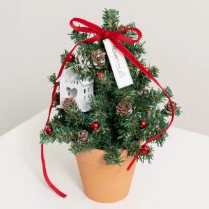 크리스마스 미니트리 화분 완제품 풀세트 레드벨벳 set 23cm 나무 테이블 탁