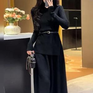 LnD 엘레나벨 니트 스커트 벨트 투피스 라운드넥 여성 겨울 롱치마 롱스커트 니트티 하객룩