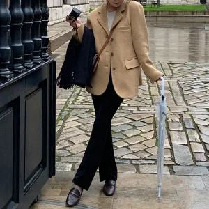 포시트 스티치 싱글 울 자켓 겨울 여성 하객룩 데이트룩 데일리룩 출근룩