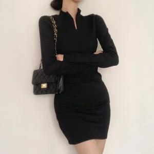 [하프클럽/]슬림핏 미니원피스 지퍼넥 캐주얼 원피스