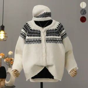 [모노시크] 앤디드 노르딕 니트 가디건 + 비니 세트_MNKT273