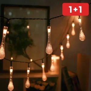 [1+1] 태양광 50구 물방울 웜색 전구 감성 텐트 줄조명 야외 차박