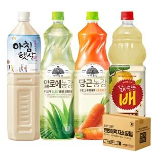 [한번에먹자] 1.5L 과즙음료 4종 혼합세트 (아침햇살 + 가야 알로에농장 + 가야 당근농장 + 갈아만든배) 각1개씩, 총4페트