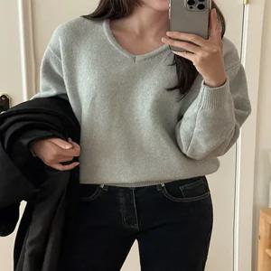 미엘리 심플 베이직 울 브이넥 니트 84997 빅사이즈 여성의류