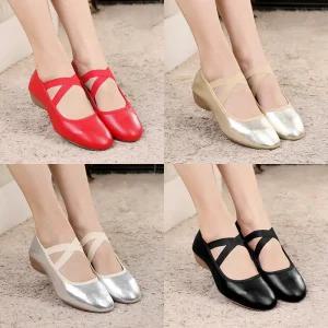  라라단스 발편한 천연소가죽 여성 스포츠 라인 댄스화