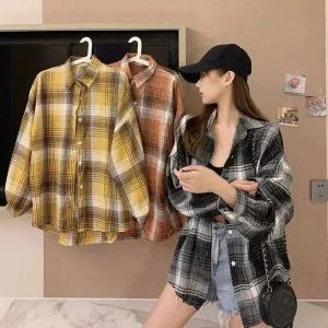 [하프클럽/]여성 봄 가을 간절기 꾸안꾸 나들이룩 복고풍 체크 포인트 남방