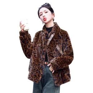 까불이점 여자 키작녀 가죽 자켓 빈티지 레퍼드 퍼 일체형 코트 겨울 루즈핏 도톰 밍크털 에코 꾹4