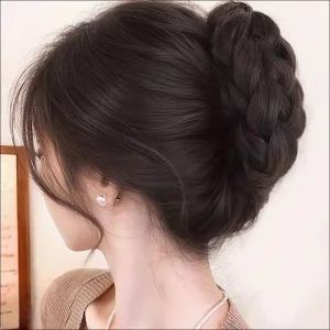 여성 땋은머리 부분 가발 페이크 올림머리 집게핀 가짜머리 정수리