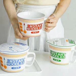 세라믹 라면기 컵라면기 손잡이 간편 도자기 라면 용기 주방 뚜껑 1인 그릇 봉지 냄비