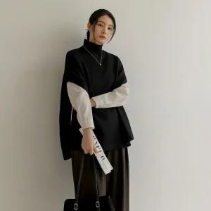 [66-100] 퍼리 반폴 케이프 니트 베스트