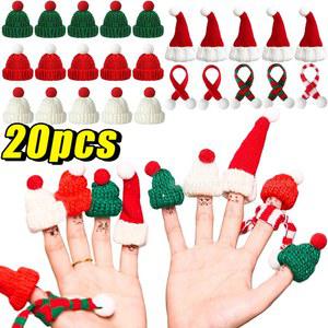 미니 산타 니트 모자 및 스카프, 작은 크리스마스 코스튬, 고양이 토끼 인형 롤리팝 병 뚜껑, DIY 크리스마스 파티 디너 장식
