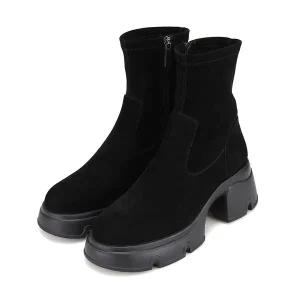 [BABARA](대구신세계)스웨이드 양가죽스판 몰드6cm앵클부츠 BBI830BK