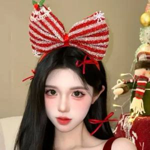 크리스마스 왕리본 머리띠 빅리본 헤어밴드 이벤트 체크 빨강 단체 대량