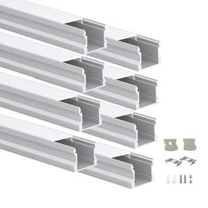 8팩 1m(3.3피트)/1M 얼룩 없는 LED 알루미늄 채널, 플랫 밀키 디퓨저 딥 채널 프로파일 트랙 압출 스트립 조명 너비 최대 12mm