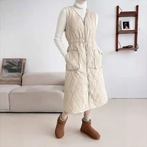 나나 캐주얼 롱원피스 누빔 퀼팅 여행 겨울 허리밴딩 데일리 집업 봄 미시 패딩 브이넥