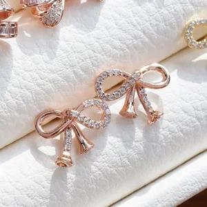 [라일리쥬얼리] Rly 미니 리본 큐빅 925은침 귀걸이 3color