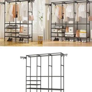 다용도 행거 공간활용 선반형 스탠드 조립식 옷장 옷걸이 2단 정리 튼튼한 모듈형 자취방 모던한 심플한
