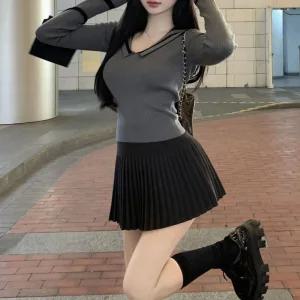 채핏 바런 테일러니트 티셔츠 섹시 글램 긴팔 tee 니트 v넥 카라넥 세일러카라 골지 데일리룩 신축성좋은