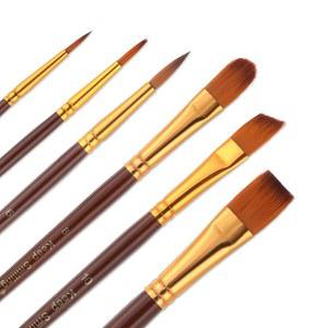 6Pc Sable 수채화 브러시 전문가, 페이스 페인트 세트 전문가용 다양한 모양, 플랫 바디 아트 메이크업 키트로 아크릴 구아슈 잉크 페인팅을 위한 제품