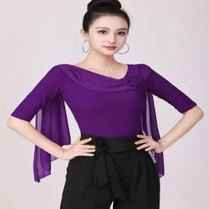 라인 댄스복 댄스티 슬림핏 블라우스 연습복 긴팔티 무대의상