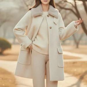 여자 뽀글이 빅포켓 단추 하객룩 겨울 롱자켓