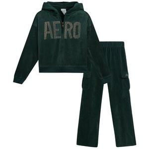 에어로포스탈 여아 트레이닝복 세트 - 2피스 집업 후디 스웨트셔츠와 플레어 카고 팬츠 의상 액티브웨어 (4-12)