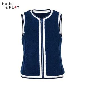 [홀릭앤플레이][홀릭앤플레이] 배색 뽀글이 여성 패딩조끼(블루)