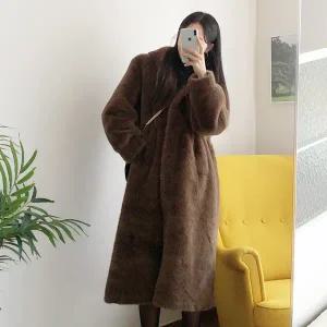 [드레스날다]바티칸 스트링 루즈핏 밍크 빅후드 퍼 롱 코트