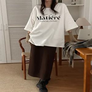 루포드 기모 레터링 루즈핏 반팔 티셔츠 85129 빅사이즈 여성의류