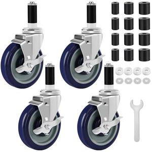 베시투 5인치 준비 테이블 휠 세트, 7/8인치, 1인치, 1-1/2인치 및 1-5/8인치 스테인리스 스틸 테이블용 튜브 다리, 카트, 가구 다리, 상업용 주방 가전제품용 확장 스템 캐스터 장착