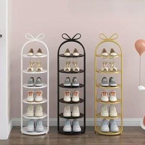 좁은현관 슈즈렉 조립식 좁은 미니틈새신발장 있는 6단 화이트 인비트윈 원형 부직포