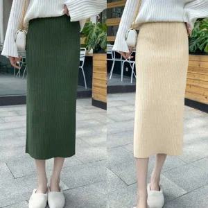 여자 직장인 봄 출근 룩 골지 롱 니트 스커트 코디 krI8+2adM