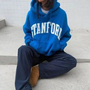 [하프클럽/]여자 양기모 캥거루포켓 빅레터링 오버핏 후드 티셔츠