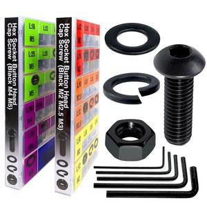 EEEEE 1820 블랙 미터법 기계 나사 모음 키트 M2 M2.5 M3 M4 M5 볼트 및 너트 키트, 플랫 와셔 다양한 잠금 스프링 육각 버튼 헤드 10.9 합금강 캡 세트, 앨런 렌치 포함