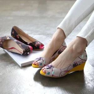 [피커]국내제작 새틴 패턴 배색굽 여성샌들 웨지굽 샌들힐