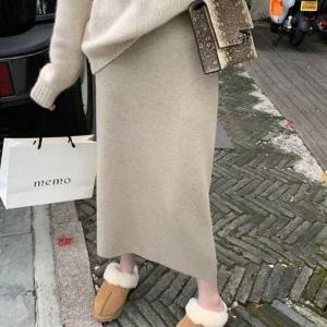 겨울 롱 니트 롱 베이직 치마 니트 치마 겨울 울 밴딩 스커트