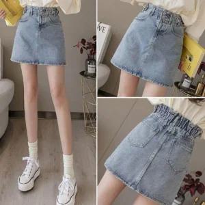 데님 스커트 밴딩 미니스커트 워싱데님 하이웨스트