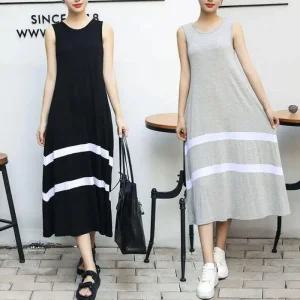 여성 커버 나시 체형 홈웨어 민소매 니트 미디 반팔 원피스 프릴 롱원피스 외출 간편