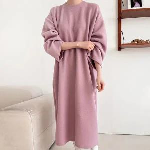 [하프클럽/]여자 골지 기모원피스 빅사이즈 휘뚜루 겨울 롱원피스